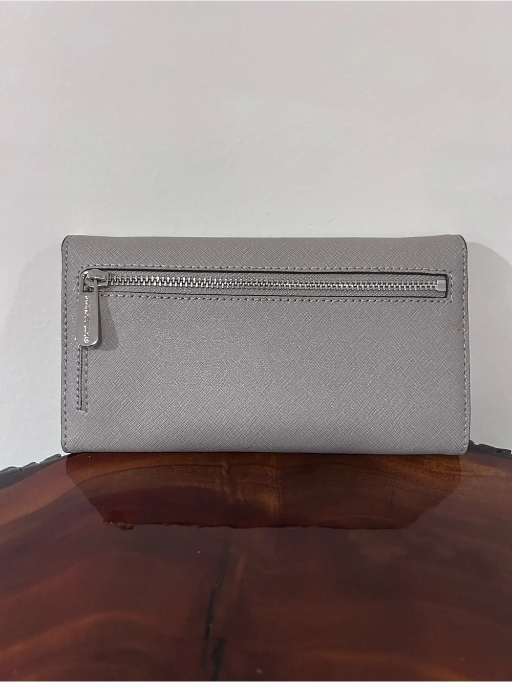NWT Michael Kors Light Gray Saffiano Leather Folding Wallet